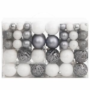 vidaXL Set globuri de Crăciun 111 buc., alb și gri, polistiren imagine