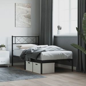 vidaXL Cadru de pat metalic cu tăblie, negru, 75x190 cm imagine