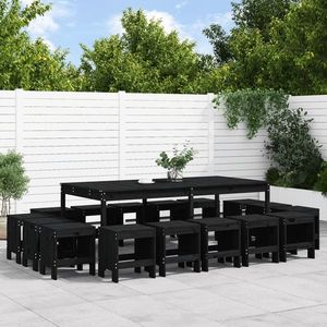 vidaXL Set mobilier pentru grădină, 17 piese, negru, lemn masiv de pin imagine