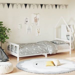 vidaXL Cadru de pat pentru copii, alb, 90x200 cm, lemn masiv de pin imagine