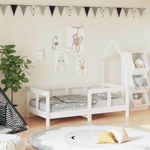 vidaXL Cadru de pat pentru copii, alb, 70x140 cm, lemn masiv de pin imagine