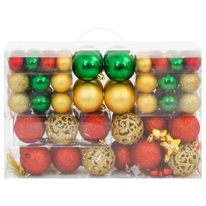 vidaXL Set globuri de Crăciun 112 buc., roșu/verde/auriu, polistiren imagine
