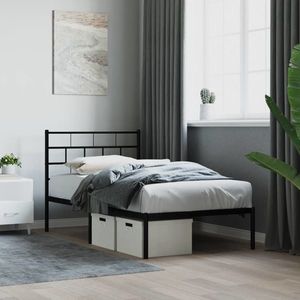 vidaXL Cadru de pat metalic cu tăblie, negru, 100x190 cm imagine