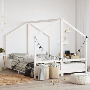 vidaXL Cadru de pat pentru copii, alb, 2x(80x200)cm, lemn masiv de pin imagine