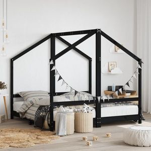 vidaXL Cadru de pat pentru copii negru 2x(80x160) cm lemn masiv de pin imagine