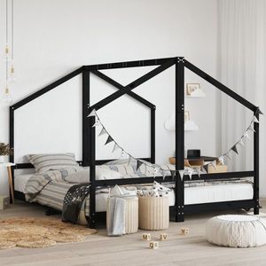 vidaXL Cadru de pat pentru copii negru 2x(90x200) cm lemn masiv de pin imagine
