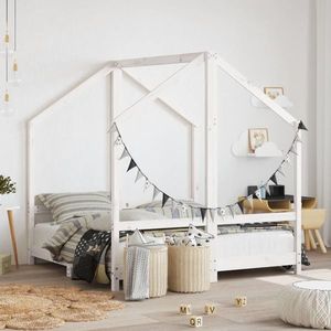 vidaXL Cadru de pat pentru copii, alb, 2x(70x140) cm, lemn masiv pin imagine