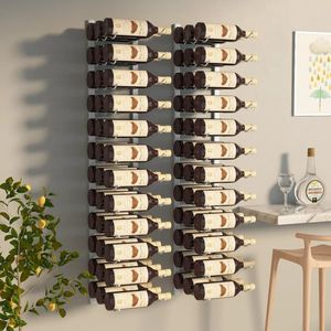 vidaXL Suport sticle vin montat pe perete 36 sticle, 2 buc. alb fier imagine