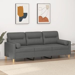 vidaXL Canapea cu 3 locuri cu pernuțe, gri închis, 180 cm, textil imagine