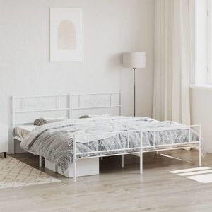 vidaXL Cadru de pat metalic cu tăblie de cap/picioare, alb, 180x200 cm imagine