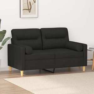 vidaXL Canapea cu 2 locuri cu pernuțe, negru, 120 cm, textil imagine