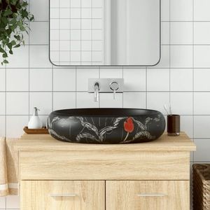 vidaXL Lavoar de blat, negru, 59x40x15 cm, ceramică, oval imagine