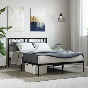vidaXL Cadru de pat metalic cu tăblie, negru, 120x200 cm imagine