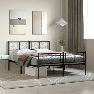 vidaXL Cadru pat metalic cu tăblie de cap/picioare, negru, 140x190 cm imagine
