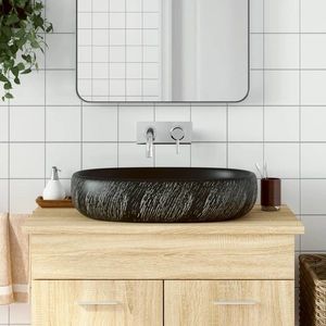vidaXL Lavoar de blat, negru, 59x40x14 cm, ceramică, oval imagine