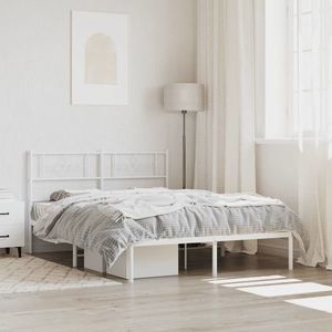 vidaXL Cadru de pat metalic cu tăblie, alb, 120x200 cm imagine