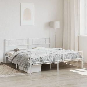 vidaXL Cadru de pat metalic cu tăblie de cap/picioare, alb, 193x203 cm imagine