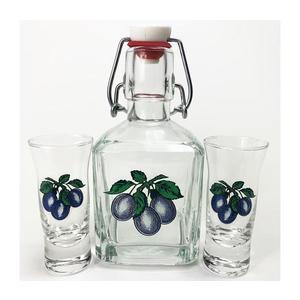 Set transparent cu motiv de prune 1x sticlă și 2x pahar pentru tărie imagine