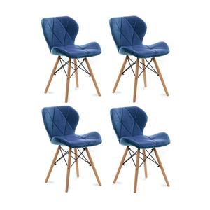 SET 4x scaun de sufragerie TRIGO 74x48 cm albastru închis/fag imagine