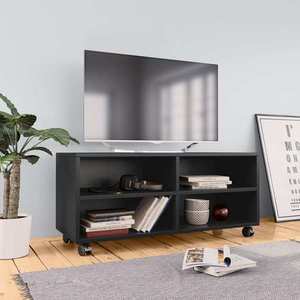 vidaXL Dulap TV cu rotile, negru, 90x35x35, lemn prelucrat imagine