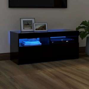 vidaXL Comodă TV cu lumini LED, negru, 90x35x40 cm imagine