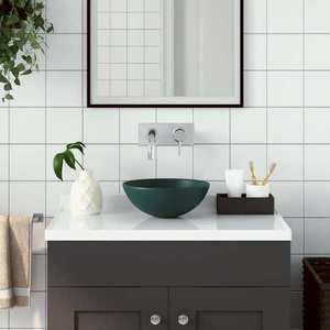 vidaXL Chiuvetă de baie, verde închis, ceramică, rotund imagine