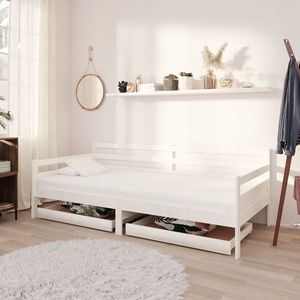 vidaXL Pat de zi cu sertare, alb, 90x200 cm, lemn masiv de pin imagine