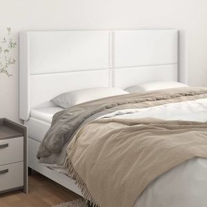 vidaXL Tăblie de pat cu aripioare, alb, 203x16x118/128 cm, piele eco imagine