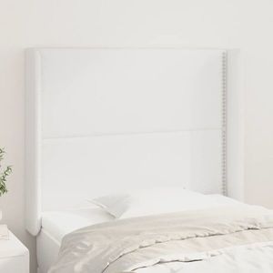 vidaXL Tăblie de pat cu aripioare, alb, 103x16x118/128 cm, piele eco imagine