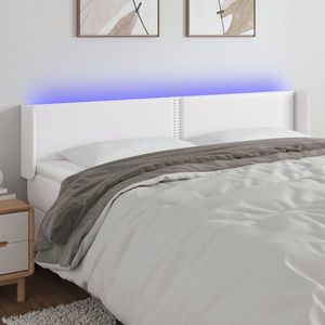 vidaXL Tăblie de pat cu LED, alb, 203x16x78/88 cm, piele ecologică imagine