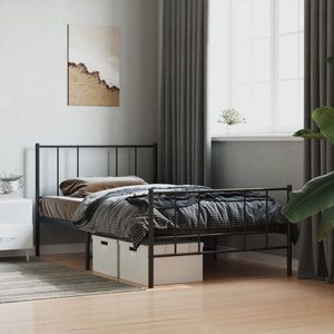 vidaXL Cadru pat metalic cu tăblii de cap/picioare, negru, 90x200 cm imagine