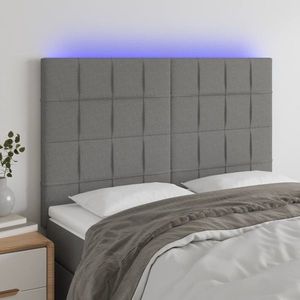 vidaXL Tăblie de pat cu LED, gri închis, 144x5x118/128 cm, textil imagine