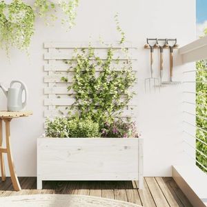 vidaXL Jardinieră de grădină cu raft alb 79x39, 5x114 cm lemn masiv pin imagine