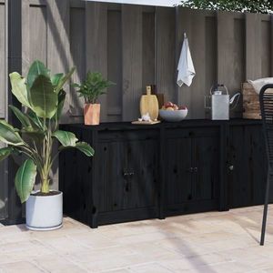 vidaXL Dulap bucătărie de exterior negru, 106x55x64 cm, lemn masiv pin imagine