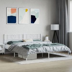 vidaXL Cadru de pat metalic cu tăblie, alb, 193x203 cm imagine
