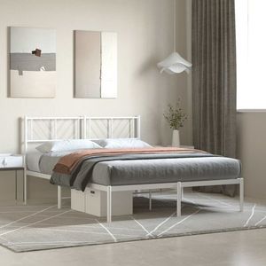 vidaXL Cadru de pat metalic cu tăblie, alb, 140x190 cm imagine