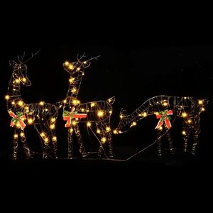vidaXL Familii de reni de Crăciun, 2 buc., 180 LED-uri alb cald, ratan imagine