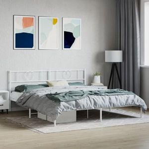 vidaXL Cadru de pat metalic cu tăblie, alb, 183x213 cm imagine