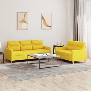 vidaXL Set de canapele cu perne, 2 piese, galben deschis, textil imagine