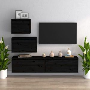 vidaXL Comode TV, 4 buc., negru, lemn masiv de pin imagine