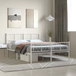 vidaXL Cadru de pat metalic cu tăblie, alb, 120x190 cm imagine