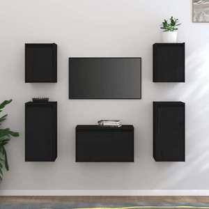 vidaXL Comode TV, negru, 5 buc., lemn masiv de pin imagine