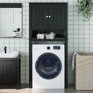 vidaXL Dulap mașină de spălat „BERG” negru 76x27x164, 5 cm lemn masiv imagine