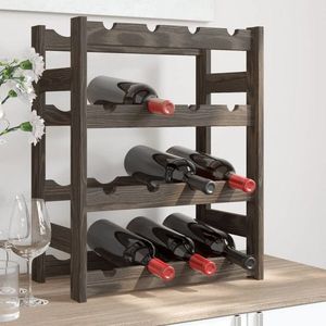 vidaXL Suport sticle de vin, 16 sticle, gri, lemn masiv de pin imagine