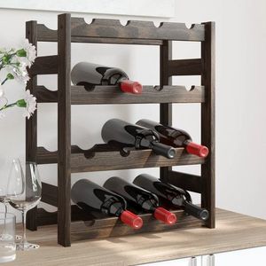 vidaXL Suport sticle de vin, 16 sticle, negru, lemn masiv de pin imagine
