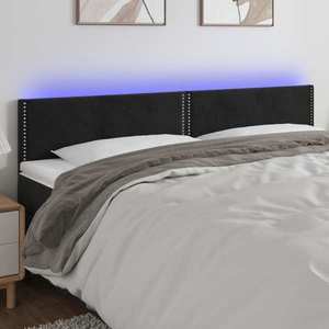 vidaXL Tăblie de pat cu LED, negru, 200x5x78/88 cm, catifea imagine
