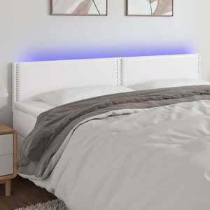 vidaXL Tăblie de pat cu LED, alb, 180x5x78/88 cm, piele ecologică imagine