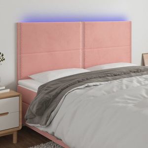 vidaXL Tăblie de pat cu LED, roz, 180x5x118/128 cm, catifea imagine