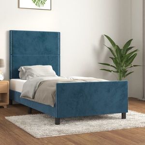 vidaXL Cadru de pat cu tăblie, albastru închis, 90x200 cm, catifea imagine