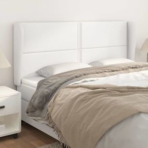 vidaXL Tăblie de pat cu aripioare, alb, 163x23x118/128 cm, piele eco imagine